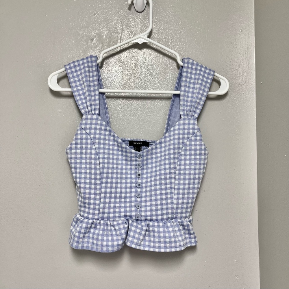 Forever 21 Blue Gingham Sleeveless Blouse